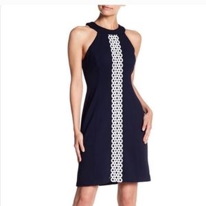 Eliza J - Navy Halter Circle Eyelet Dress Mini Sheath - size 8